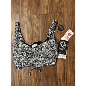 Coco Reef Women's Astra Plunge-Neckline Lace-Up Bikini Top Black & White 32D NWT